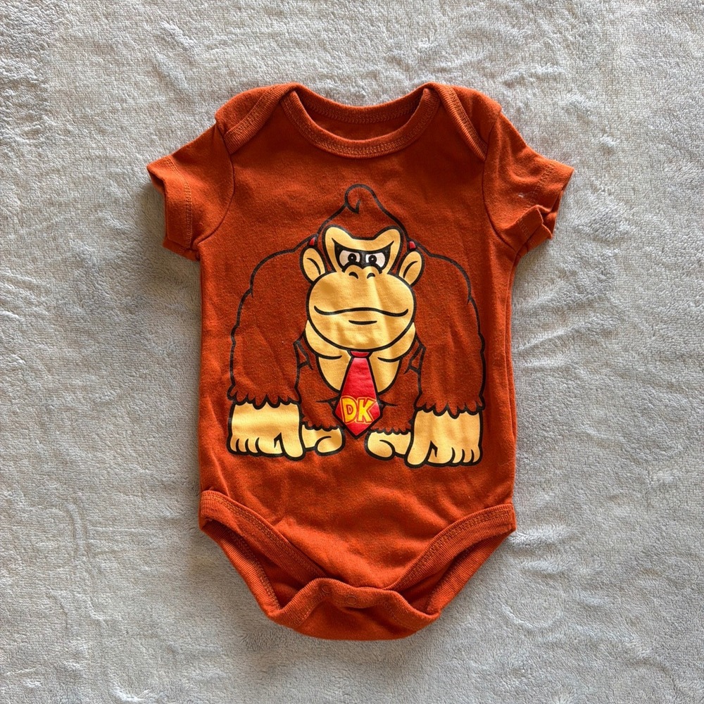 Super Mario Donkey Kong Baby Bodysuit 0-3M Brown Nintendo Short Sleeve - AF1615